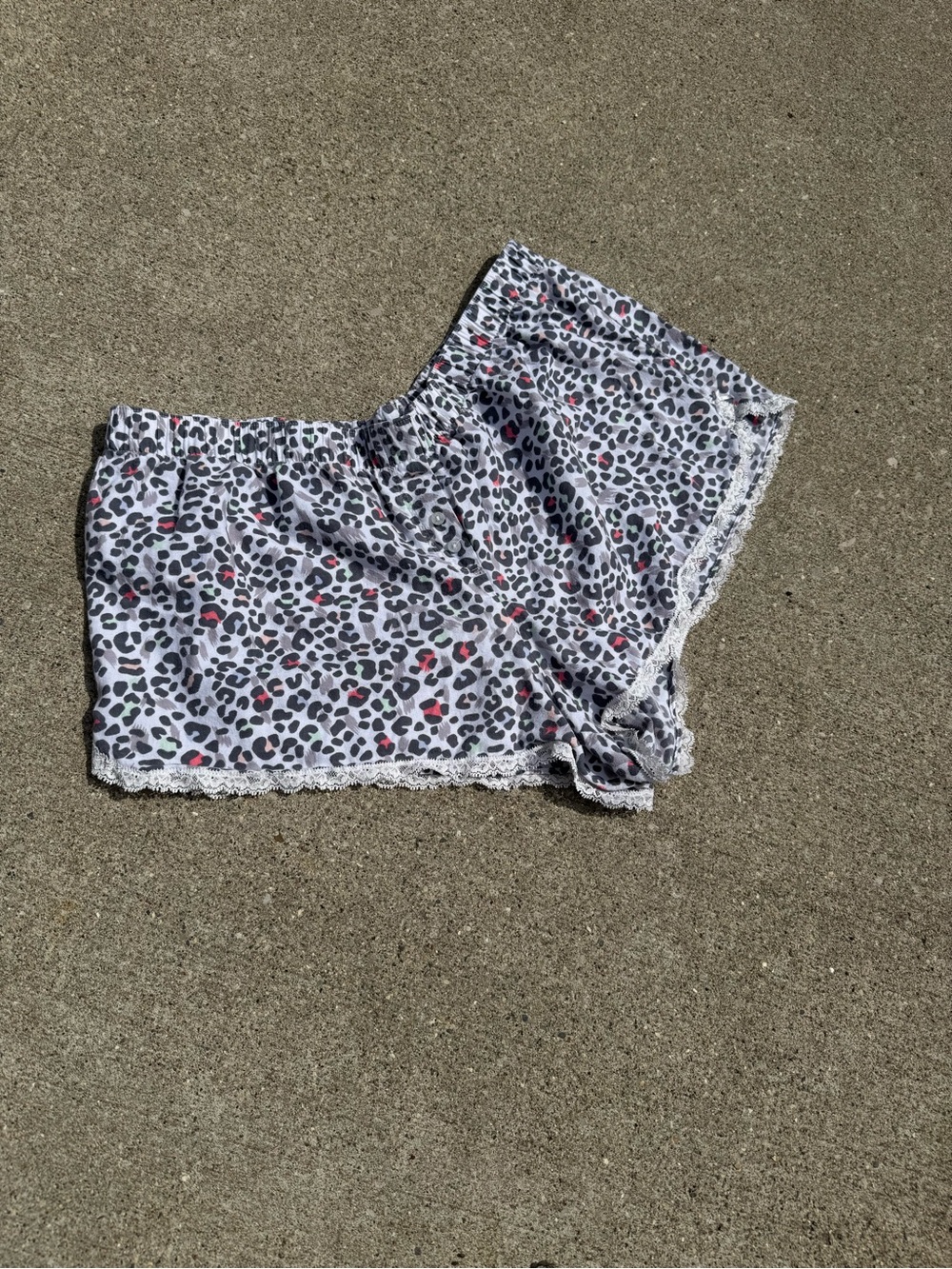 Victoria's Secret White Leopard Print Satin Shorts with Pink & Mint Accents